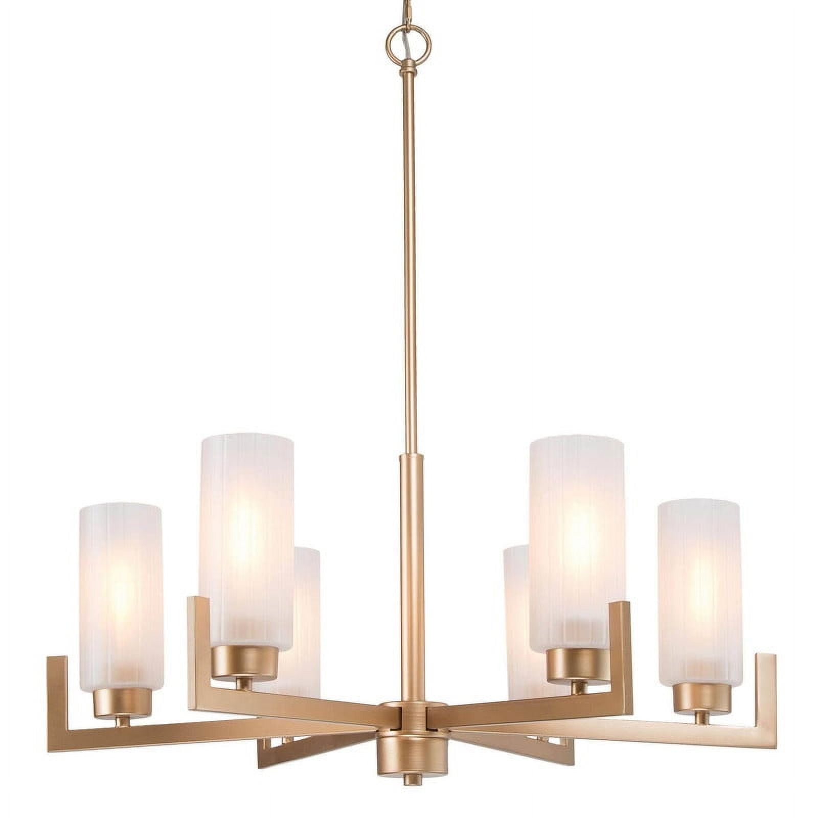 LNC 6-Light Gold Linear Chandelier with Frosted Glass for Kitchen or Dining Room