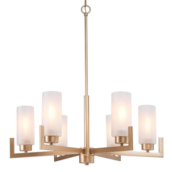 LNC 6-Light Gold Linear Chandelier with Frosted Glass for Kitchen or Dining Room
