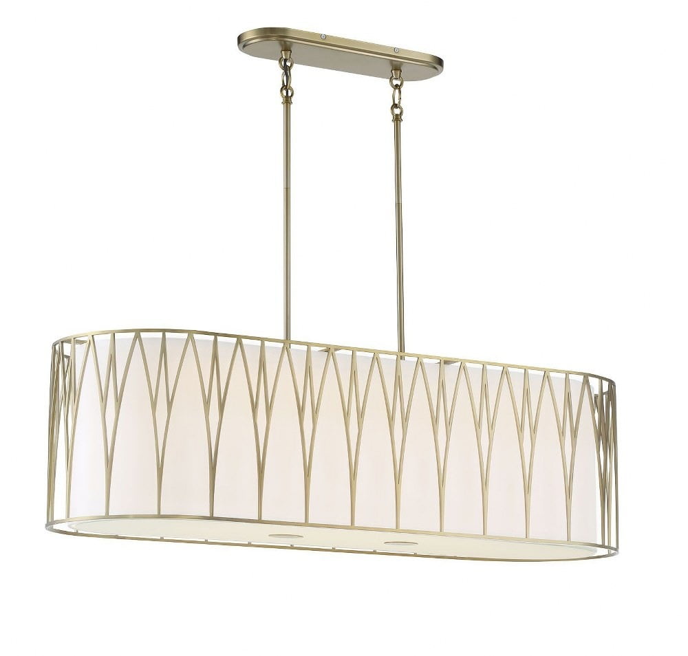 Regal Terrace Soft Brass 6-Light LED Island Pendant with White Fabric Shade