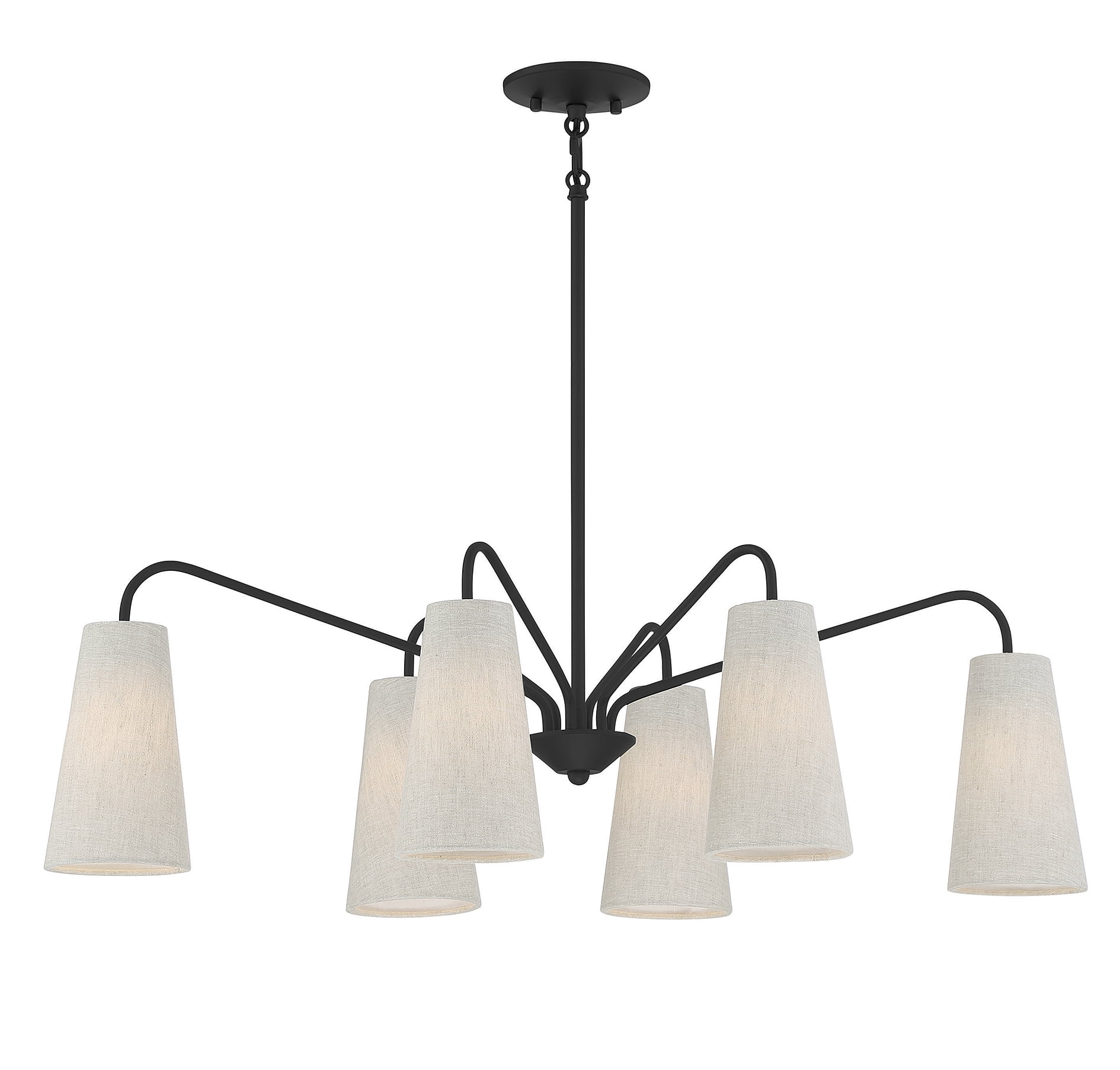 Transitional Matte Black 6-Light Linear Chandelier with Crystal Accents
