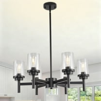6-Light Modern Black Chandeliers, Dining Room Light Fixtures Over Table with Clear Glass Shade,Industrial Lighting for Living Room Kitchen Entryway