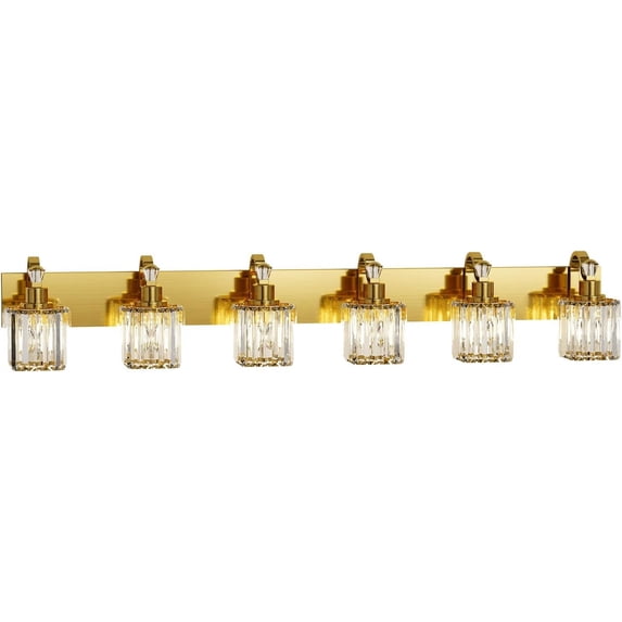 6 Light Modern Crystal Bathroom Vanity Lights Gold Bathroom Light Fixtures Crystal Vanity Shower Lights Over Mirror, Mirror Glass Crystal Bathroom Vanity Lighting Fixtures