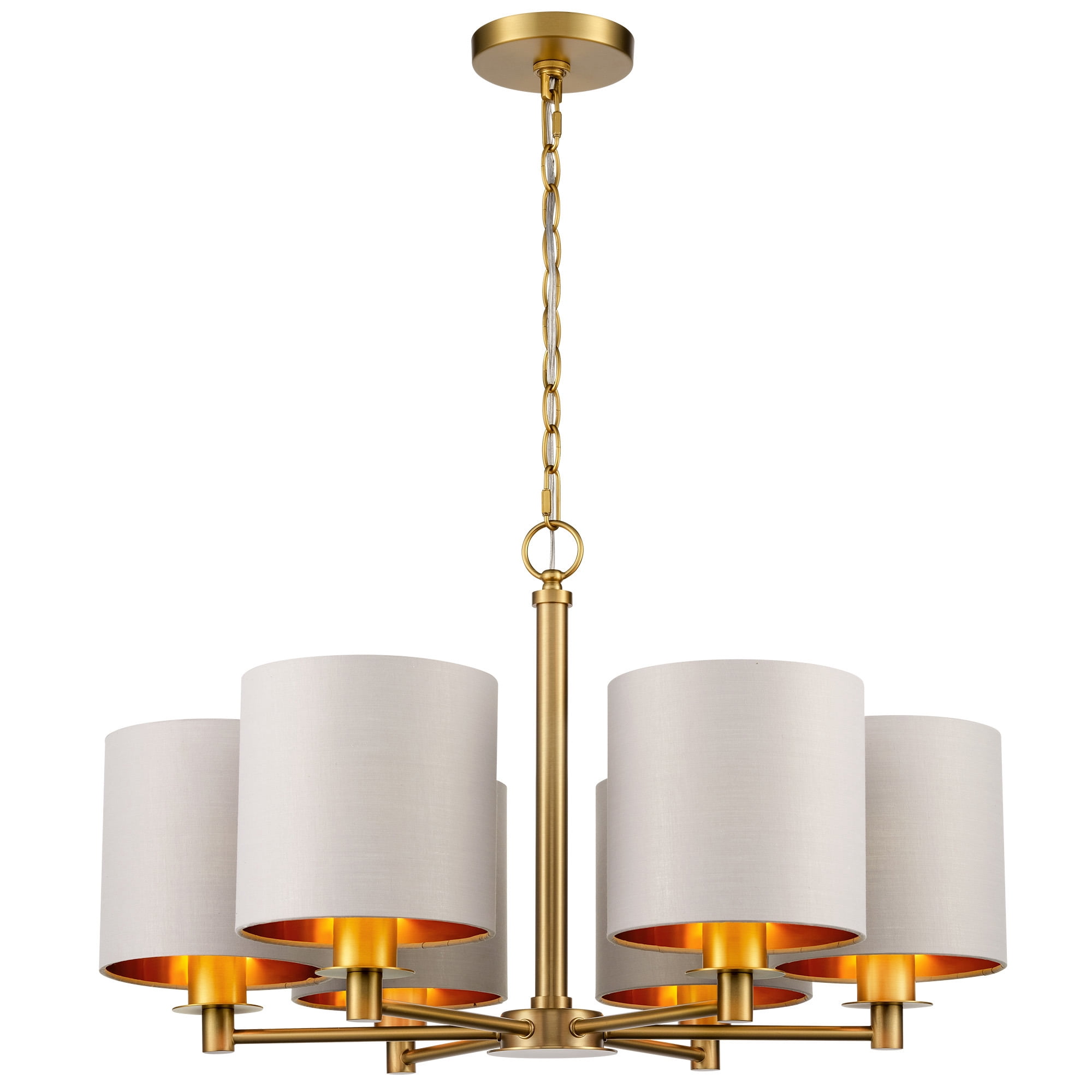 6-Light Modern Drum Chandelier Dining Room Pendant Light Fixture with Gray/Gold Fabric Shade for Kitchen, Island, Dining Room, Living Room