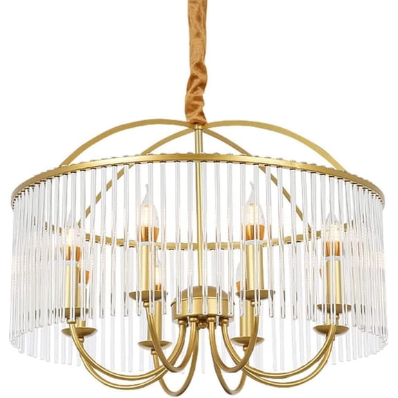 6 Light Modern Gold Crystal Chandelier Luxury Round Glass Contemporary Circle Hanging Lighting Fixture for Kitchen Island Dining Room Living Room Dia 20"