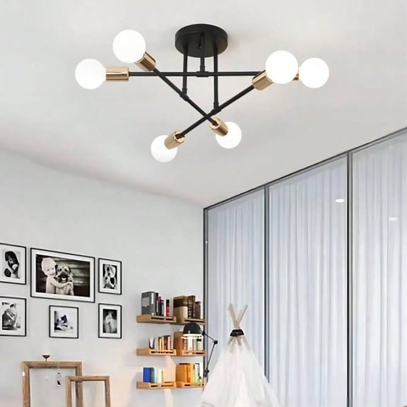 6-Light Modern Semi Flush Mount Ceiling Light, Industrial Metal Chandelier Fixture for Bedroom, Dining Room, Living Room, Kitchen and Hallway, 5 Color Options