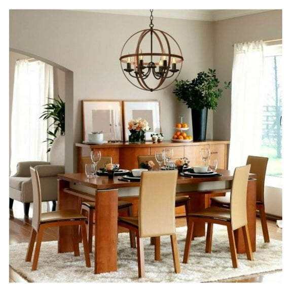 6-Light Orb Chandelier - Rustic Vintage Ceiling Lamp, Adjustable Height (21-84'') - Iron Frame, Retro Industrial Style for Living Room, Bedroom, Cafe, Restaurant