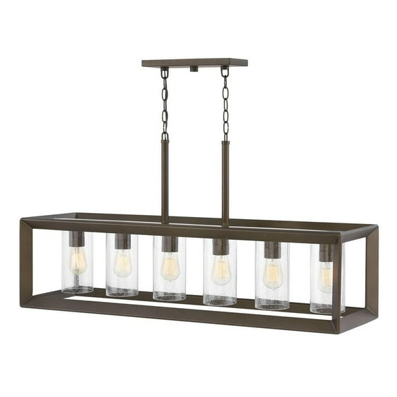 6 Light Outdoor Linear Hanging Lantern in Craftsman-Industrial Style 42.25 inches Wide By 21.25 inches High-Warm Bronze Finish-Incandescent Lamping