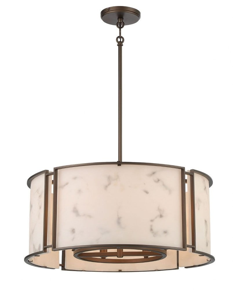 Hellenic Bronze Poly Alabaster 6-Light Indoor/Outdoor Drum Pendant