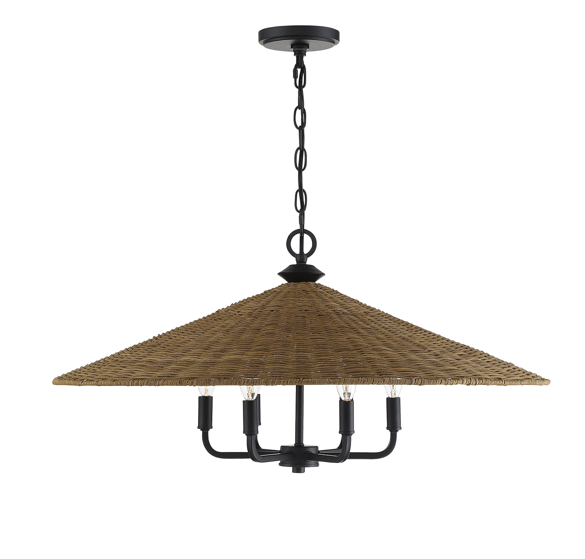 Eman Matte Black and Dark Rattan 6-Light Pendant