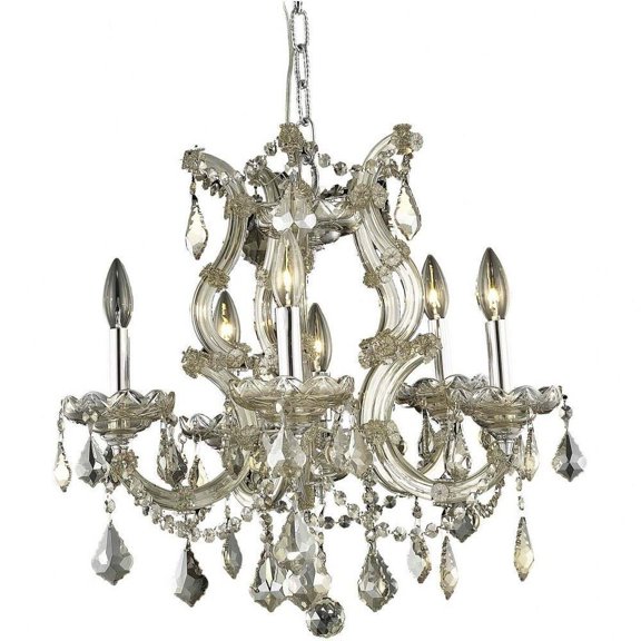 6 Light Pendant-25 inches Tall and 20 inches Wide-Golden Teak Finish-Golden Teak Crystal Color Bailey Street Home 390-Bel-5047905