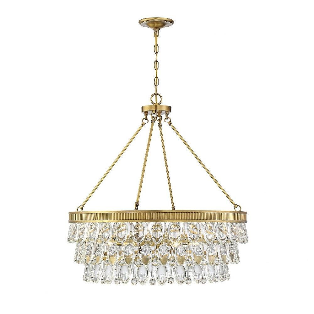 Windham 28" Warm Brass and Crystal 6-Light Pendant