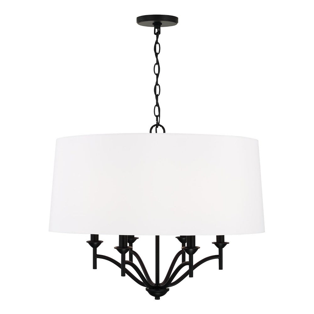 Peyton 6-Light Matte Black Pendant with White Fabric Shade