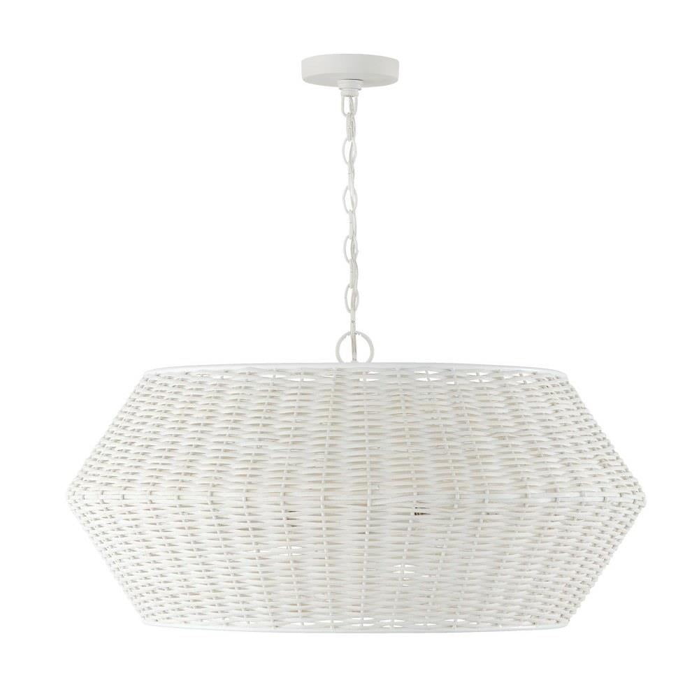 Chalk White Woven Rattan 6-Light Drum Pendant