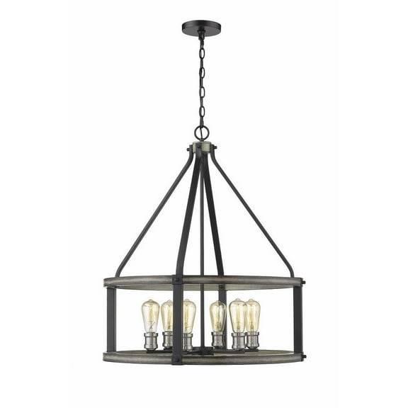 6 Light Pendant in Restoration Style 26 inches Wide By 25.75 inches High-Ashen Barnboard Finish Bailey Street Home 372-Bel-3173624