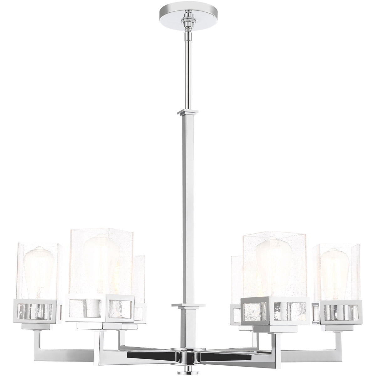 6 Light Polished Chrome Chandelier with Hand Blown Clear Seeded Glass Shade