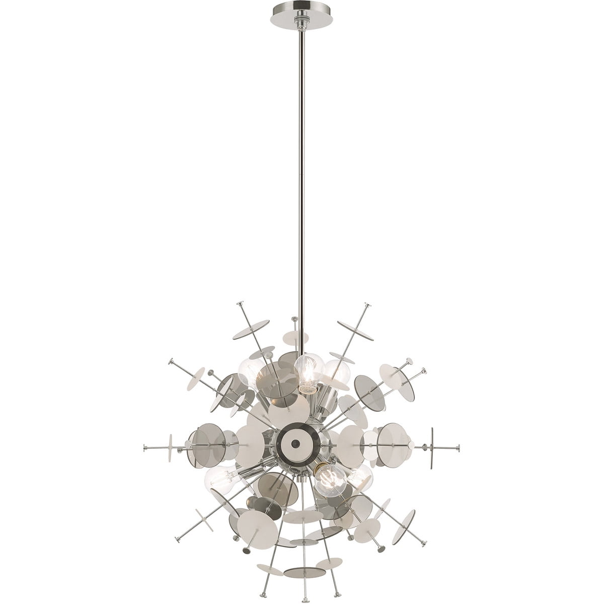 Polished Chrome 6-Light Globe Pendant with Geometric Glass Discs