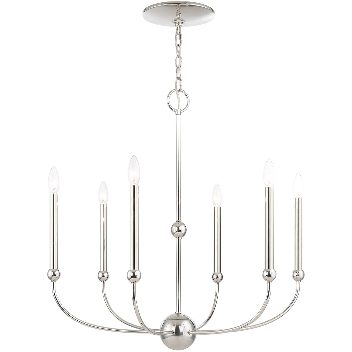 Mid-Century Modern Polished Nickel 6-Light Chandelier