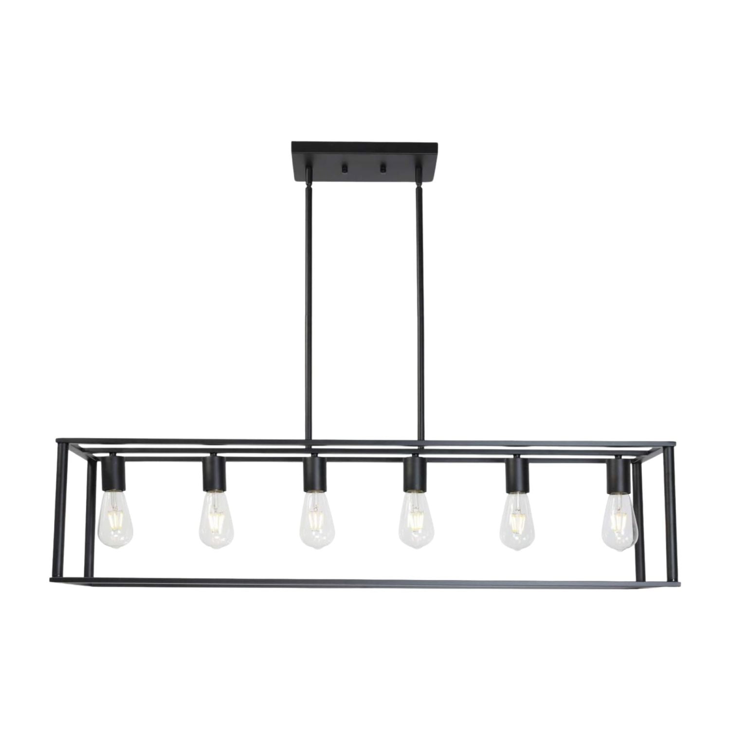 Black Metal Cage 6-Light Rectangular Kitchen Island Chandelier
