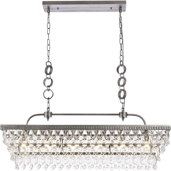6 Light Rectangular Pendant in Contemporary Style-15 inches Tall and 10 inches Wide-Antique Silver Finish Bailey Street Home 390-Bel-5047353