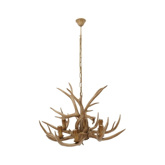 6-Light Resin Deer Antler Light Fixtures Vintage Deer Horn Ceiling Light Retro Country Chandelier Lighting for Living Room/Dining Room/Bar/Cafe,Packed it with Full Foam