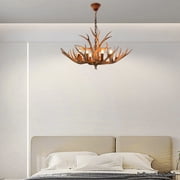 6-Light Rustic Resin Chandelier Antler Shape Pendant Light Farmhouse Brown Indoor Ceiling Mount Light Resin Antler Chandelier