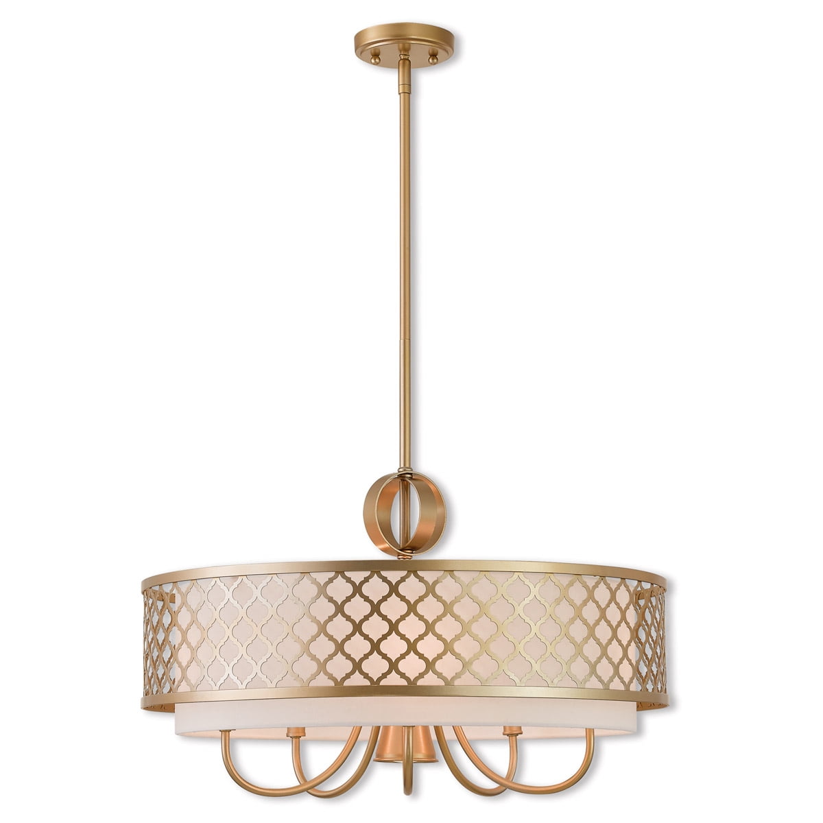 6 Light SG Pendant Chandelier with Hand Crafted Off-White Fabric Shade
