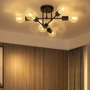 6-Light Semi Flush Mount Ceiling Light Fixtures Kitchen Ceiling Lighting Lamp for Dining Room Bedroom Foyer Hallway Office, Black ,Without Bulb