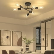6-Light Semi Flush Mount Ceiling Light Fixtures Kitchen Ceiling Lighting Lamp for Dining Room Bedroom Foyer Hallway Office, Black ,Without Bulb