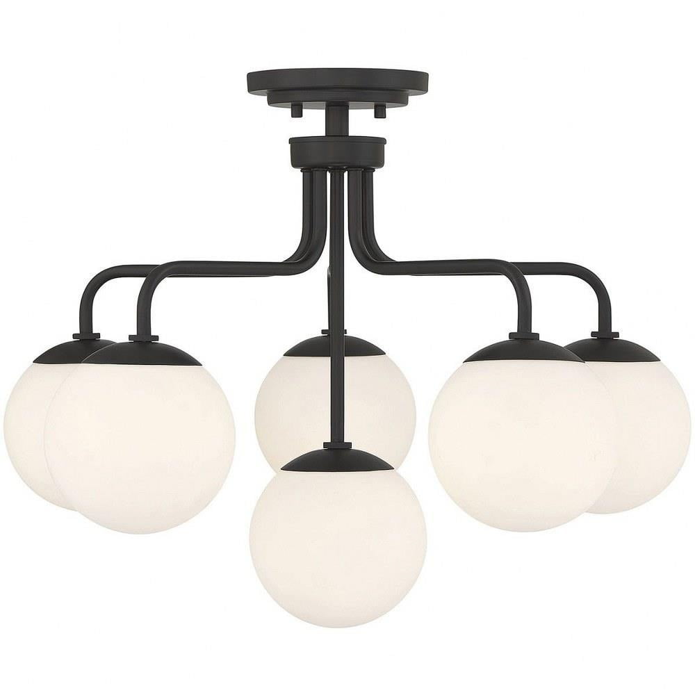 Matte Black Mid-Century Modern 6-Light Semi-Flush Mount