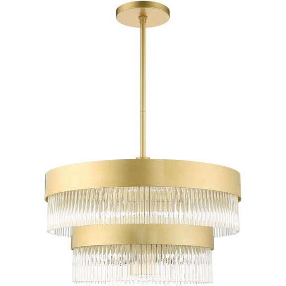 6 Light Soft Gold Chandelier with Soft Gold Drum with Clear Crystal Rods Shade