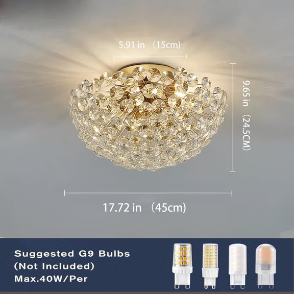 6-Light Sputnik Flush Mount Ceiling Light Fixture, Modern Gold Crystal Firework Ceiling Lights, Close to Ceiling Lamp for Bedroom Kitchen Hallway Entryway Bathroom$$