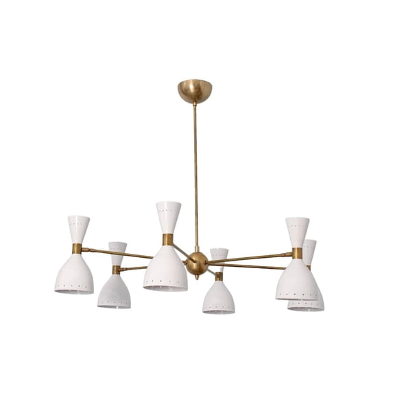 6 Light Stilnovo Style Raw Brass chandelier light Fixture