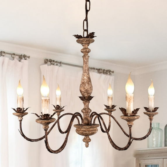 6-Light Vintage French Country Chandelier, Adjustable Rustic Pendant Light for Dining Room, Kitchen Island, Hallway