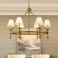 thumbnail image 1 of 6-Light W34 in Vitage Brass Chandelier Untique Classic Lighting with White Fabric Lamp Shade for Dining Room, 1 of 6