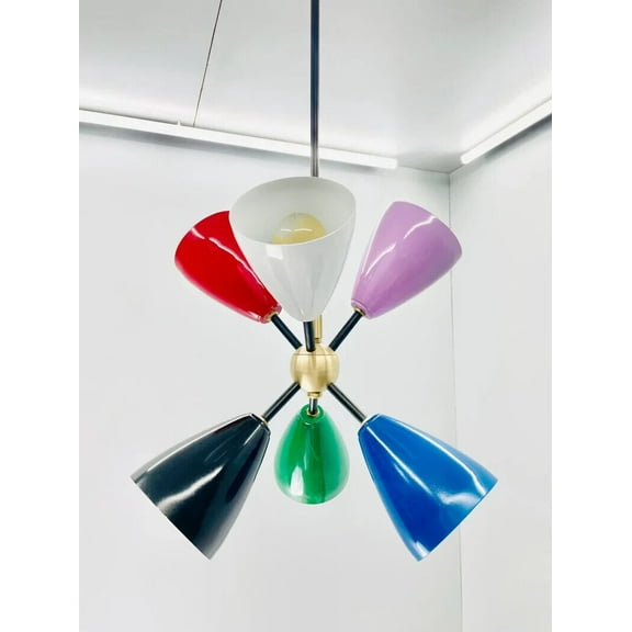 6 Lights Beautiful Modern Multicoloured Sputnik Chandelier Mid Century Ceiling