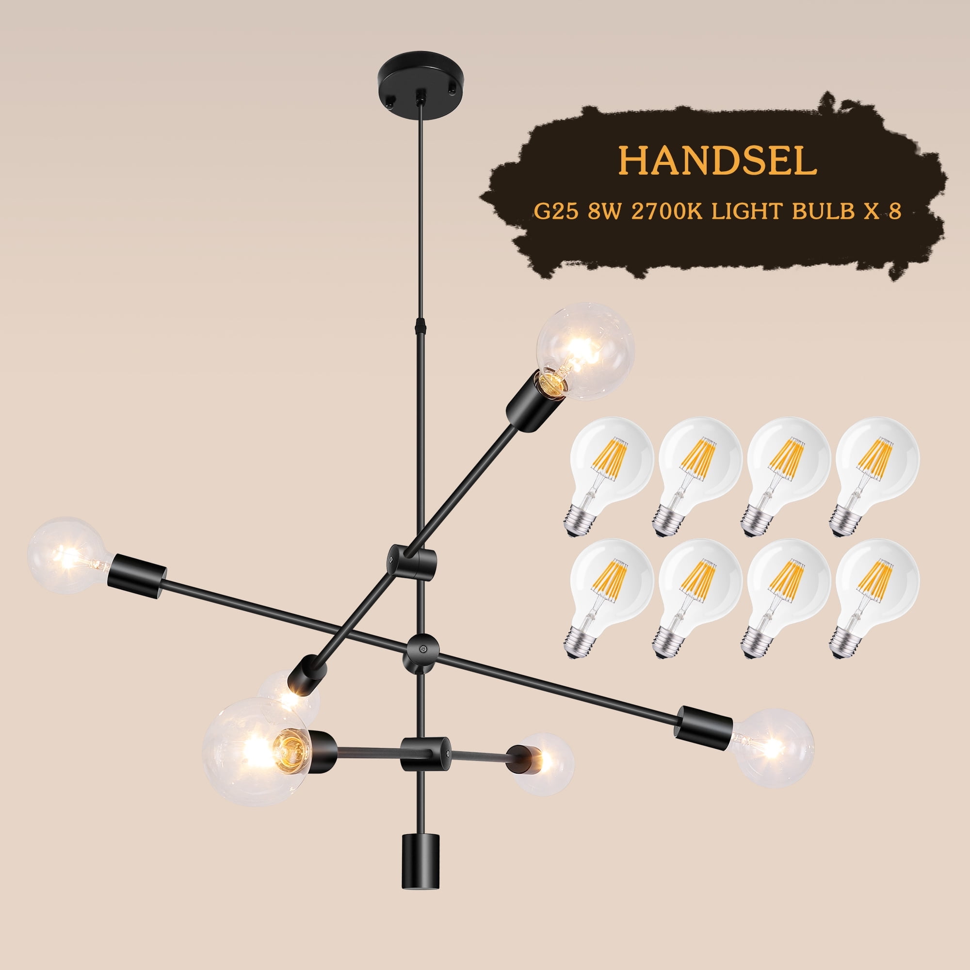 Black Metal 6-Light Sputnik Chandelier Pendant