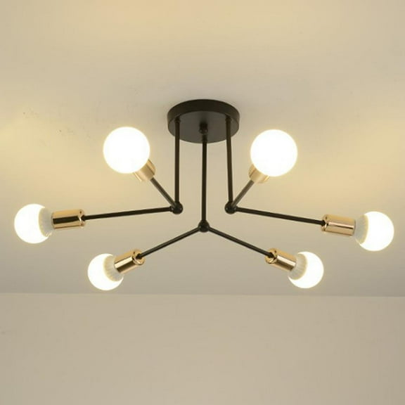 6 Lights Chandelier Lighting, Iron Ceiling Light Fixture, Nordic Ceiling Lamps for Kitchen Dining Living Room Bedroom Decorative Lighting - Black Golden 2