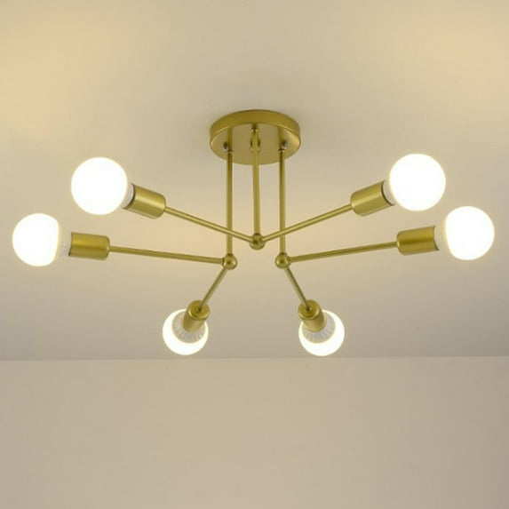 6 Lights Chandelier Lighting, Iron Ceiling Light Fixture, Nordic Ceiling Lamps Living Room Bedroom Decorative Lighting - Golden