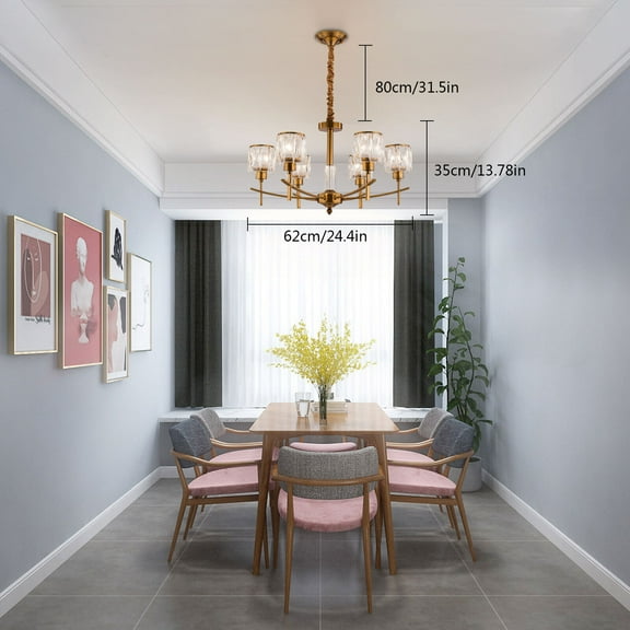 6 Lights Crystal Chandeliers Lighting Fixture Gold Chandelier Living Room Chandeliers for Dining Room Loft Hanging Chain Nordic Bedroom Lighting