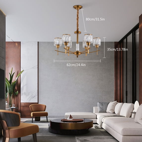 6 Lights Crystal Chandeliers Lighting Fixture Living Room Chandeliers for Dining Room Loft Hanging Chain Nordic Bedroom Lighting Gold Chandelier