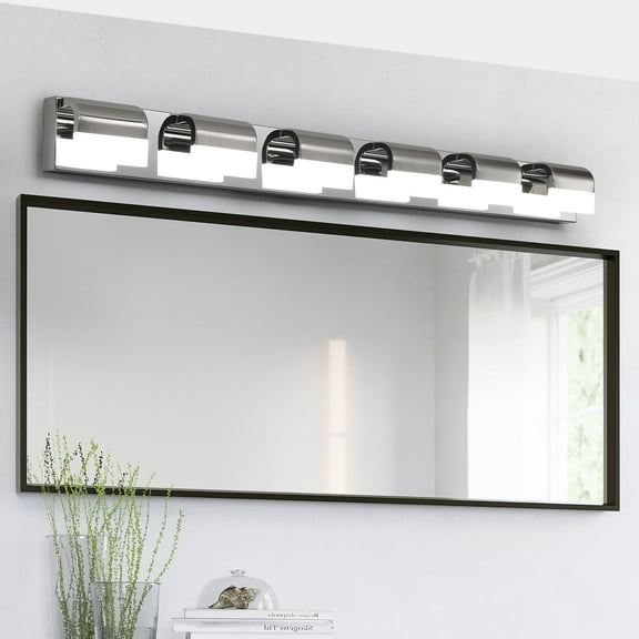 6 Lights Dimmable LED Contemporary Vanity Lights Fixture Bathroom 46.5in Wall Light Over Mirror Matt Chrome