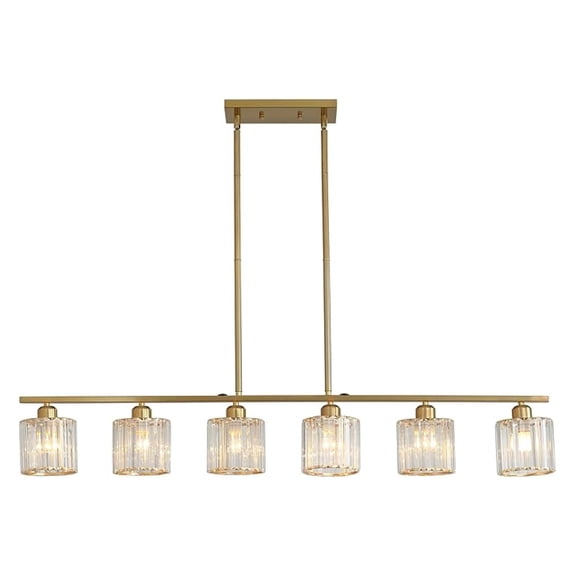6 Lights Kitchen Island Lighting Farmhouse Chandelier Modern Pendant Light Fixture Industrial Hanging Lighting with Glass Shades for Barn Living Dining Room Hallway
