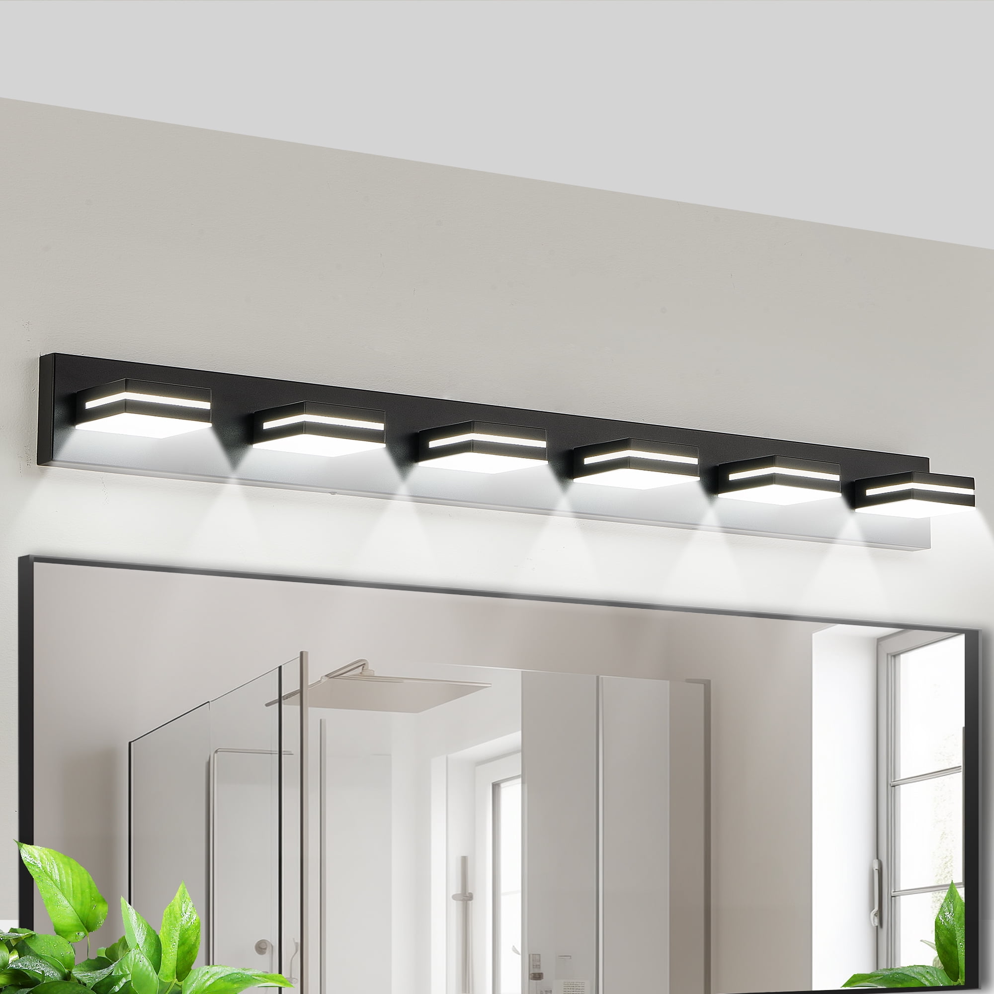 Miniyam 6-Lights LED Vanity Light, Modern Wall Sconce for Bathroom Over Vanity Mirror, Dimmable Light Fixture, Black