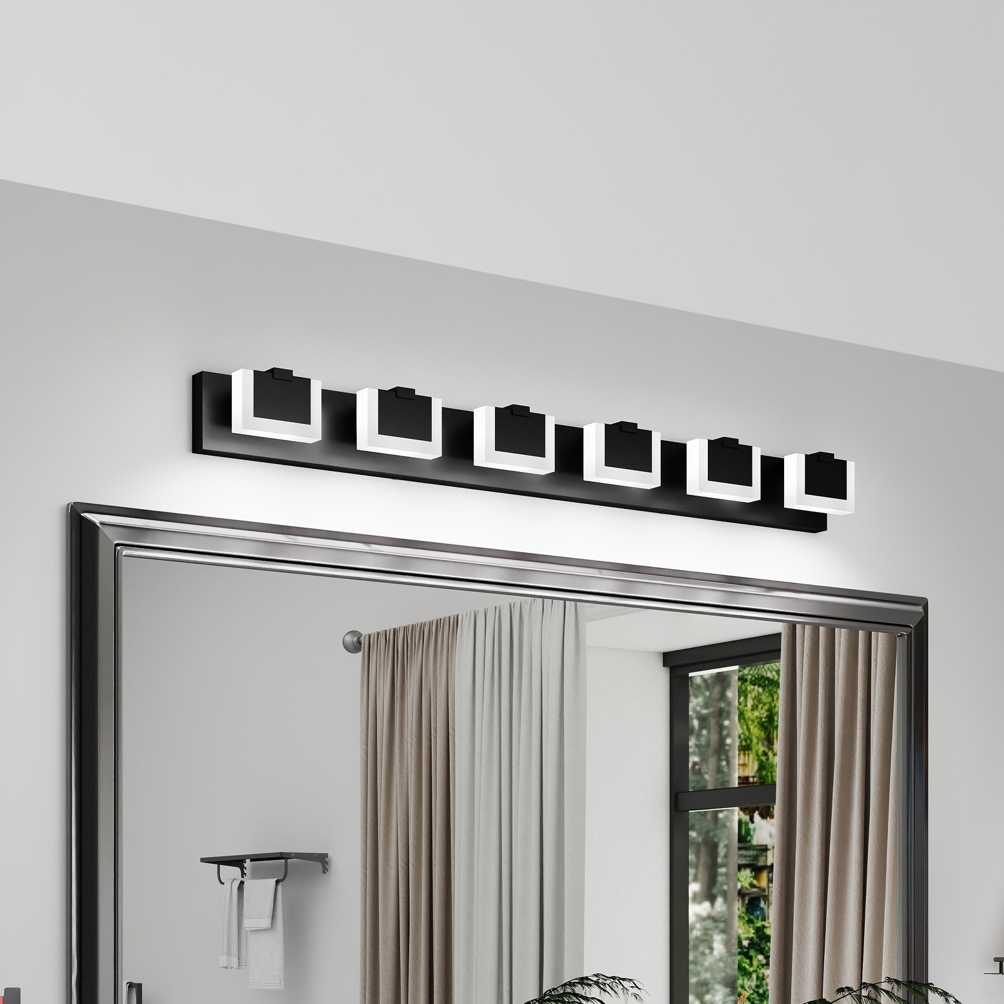6 Lights Modern Black Vanity Light Up and Down, 45.7 in Black LED Vanity Light Fixtures Bathroom Wall Light Over Mirror 6000K