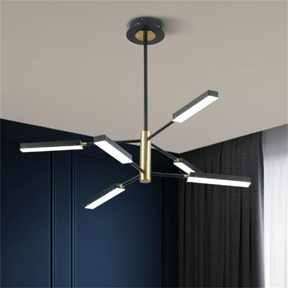 6-Lights Modern Mid Century Sputnik Chandelier, Metal Sputnik Black/Copper Lighting Fixture for Living Room Dining Room Kitchen Chandelier