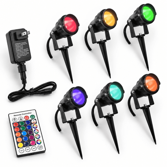 6 Lights RGBW Outdoor LED Spotlights with Timer for Yard Garden Landscape Lighting