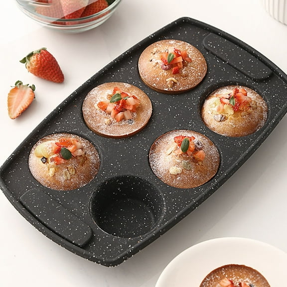 6-Link Round Non-Stick Baking Mold, Multi-Purpose Cake & Chocolate Biscuit Tray, Heat-Resistant Kitchen Baking Pan, Easy Grip Non-Stick Bakeware for Home Baking, Black, 11.61*6.96in