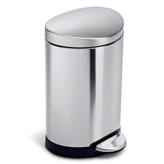 6 Liter / 1.6 Gallon Semi-Round Bathroom Step Trash Can, Brushed Stainless Steel