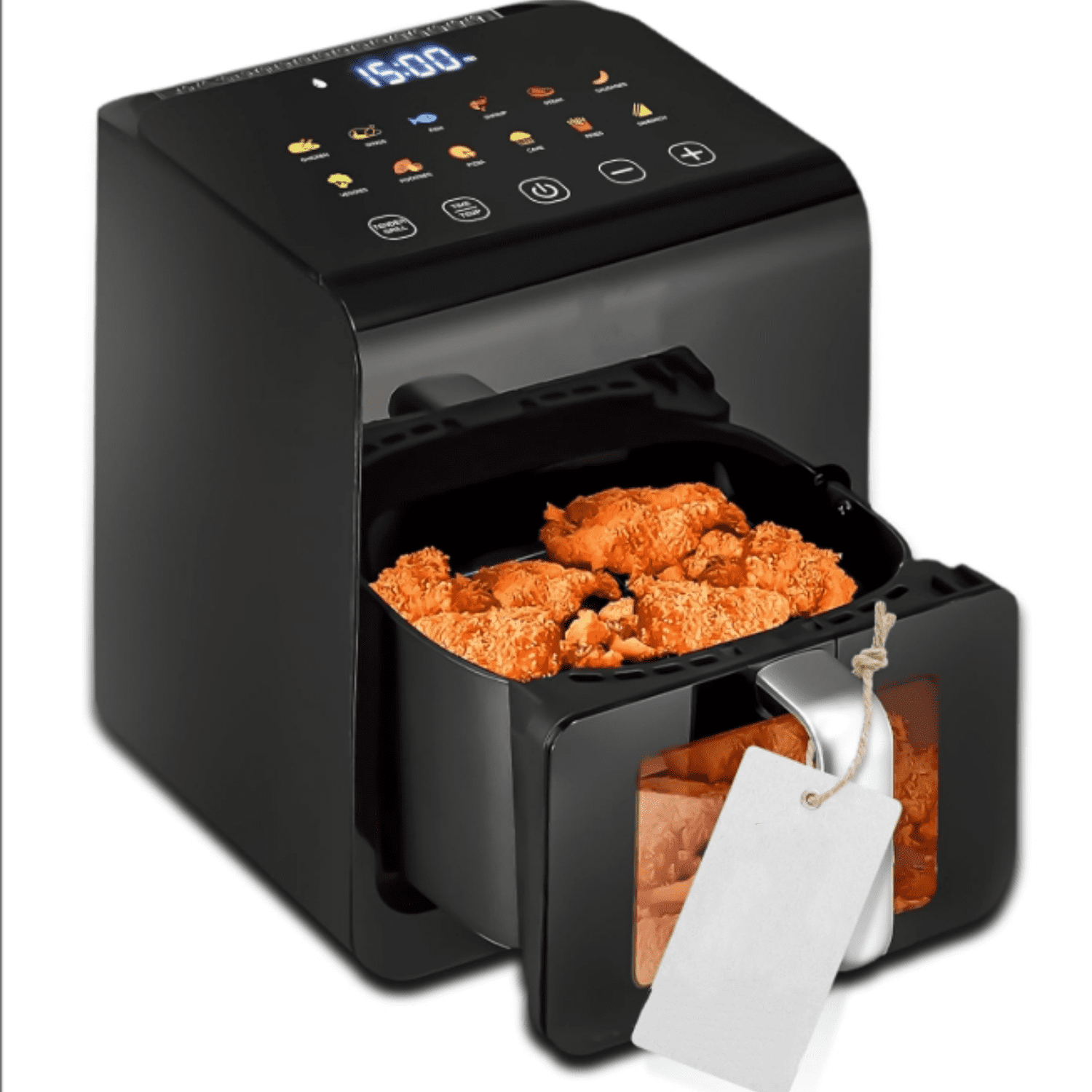 6 Liter Electric Air Fryer & Food Steamer Function | 12-1 Preset Cooking Functions, Fries, Chicken, & More | Transparent Window & Food Steaming option for Best Cooking Results | Black