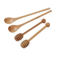 6" Long Wooden Honey Dipper Sticks - 7.87'' Wood Stick Spoon Dip Server (4 Pack)
